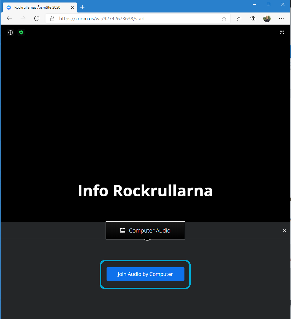 Tryck på "Join Audio by Computer"